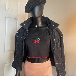 SHEIN Black Cherry Embroidered Tank Top